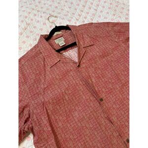 LL Bean Mens Traditional Fit Short Sleeve Button Up Shirt Red size XL